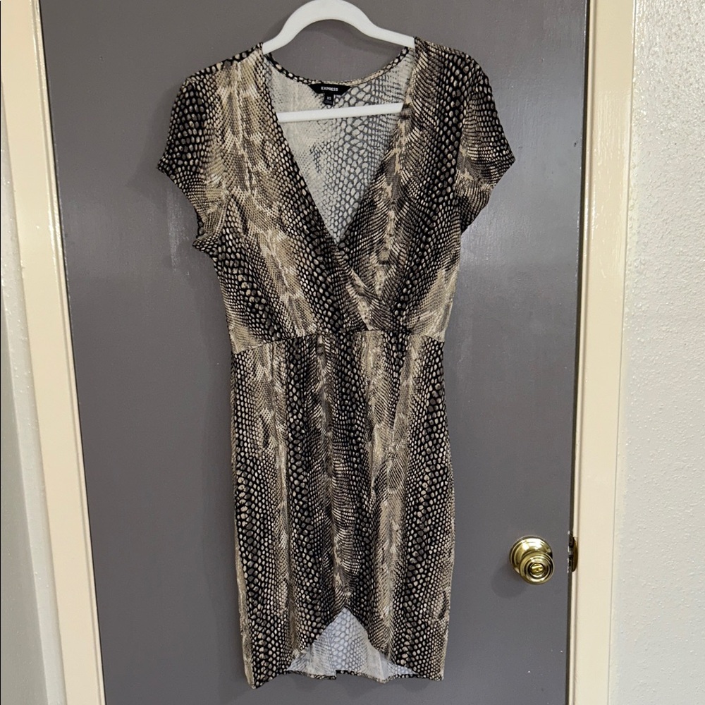 Express Neutral Snake-Print Wrap Mini Dress XS